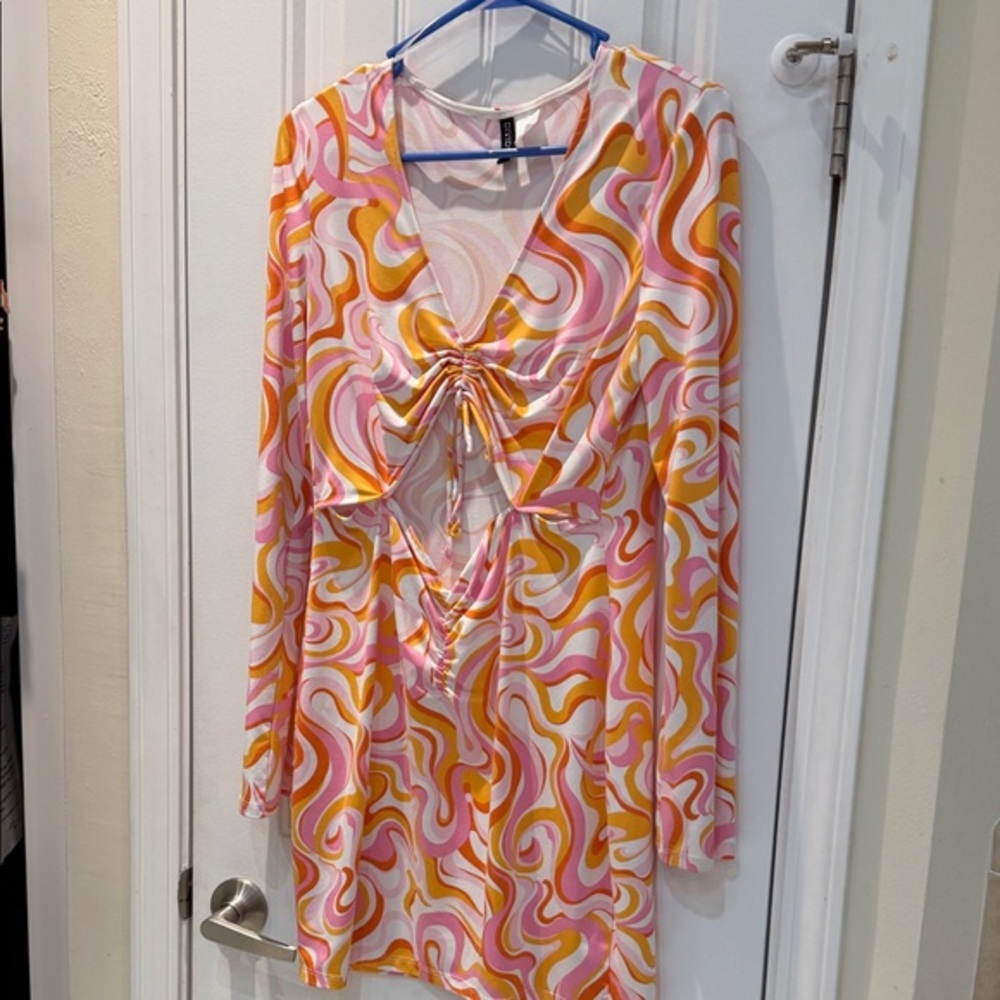 Women's Pink & Orange Swirl Long-Sleeve Cutout Dress L divided 5120